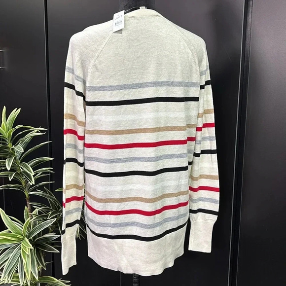 LOFT Knit V-neck,pullover,horizontal thin stripe sweater,super soft,multi color - Picture 4 of 10